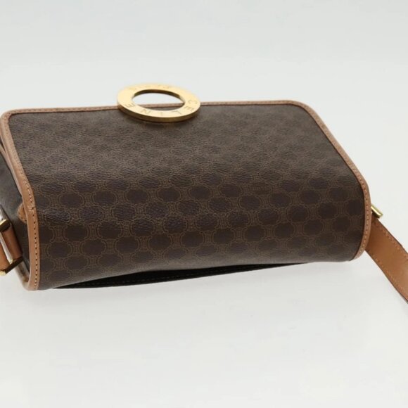 CELINE Macadam Canvas Circle Shoulder Bag PVC Leather Brown Gold - Picture 7 of 16